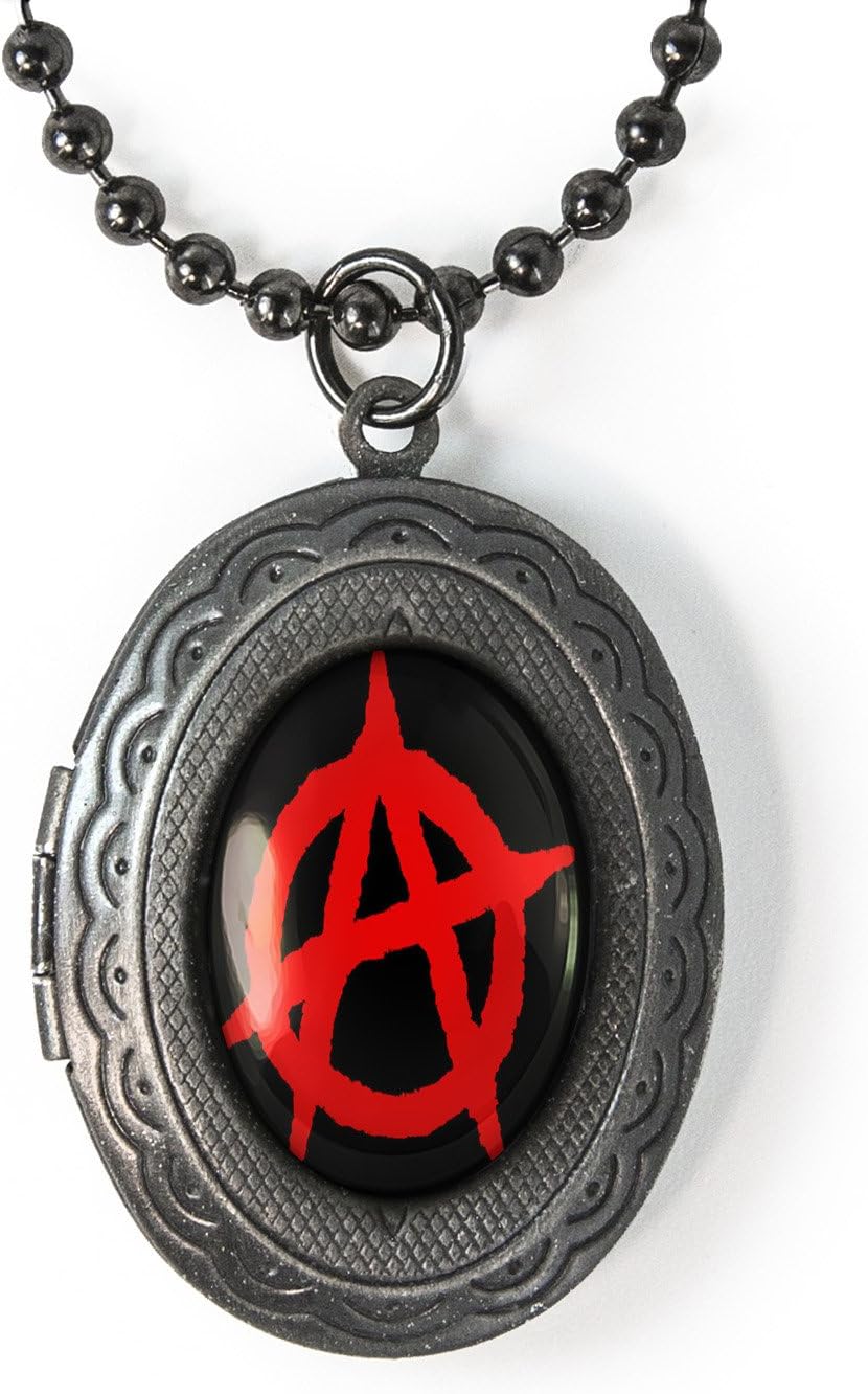 Gunmetal Anarchy in the UK Punk Rock Music Glass Keepsake Locket Necklace 24"