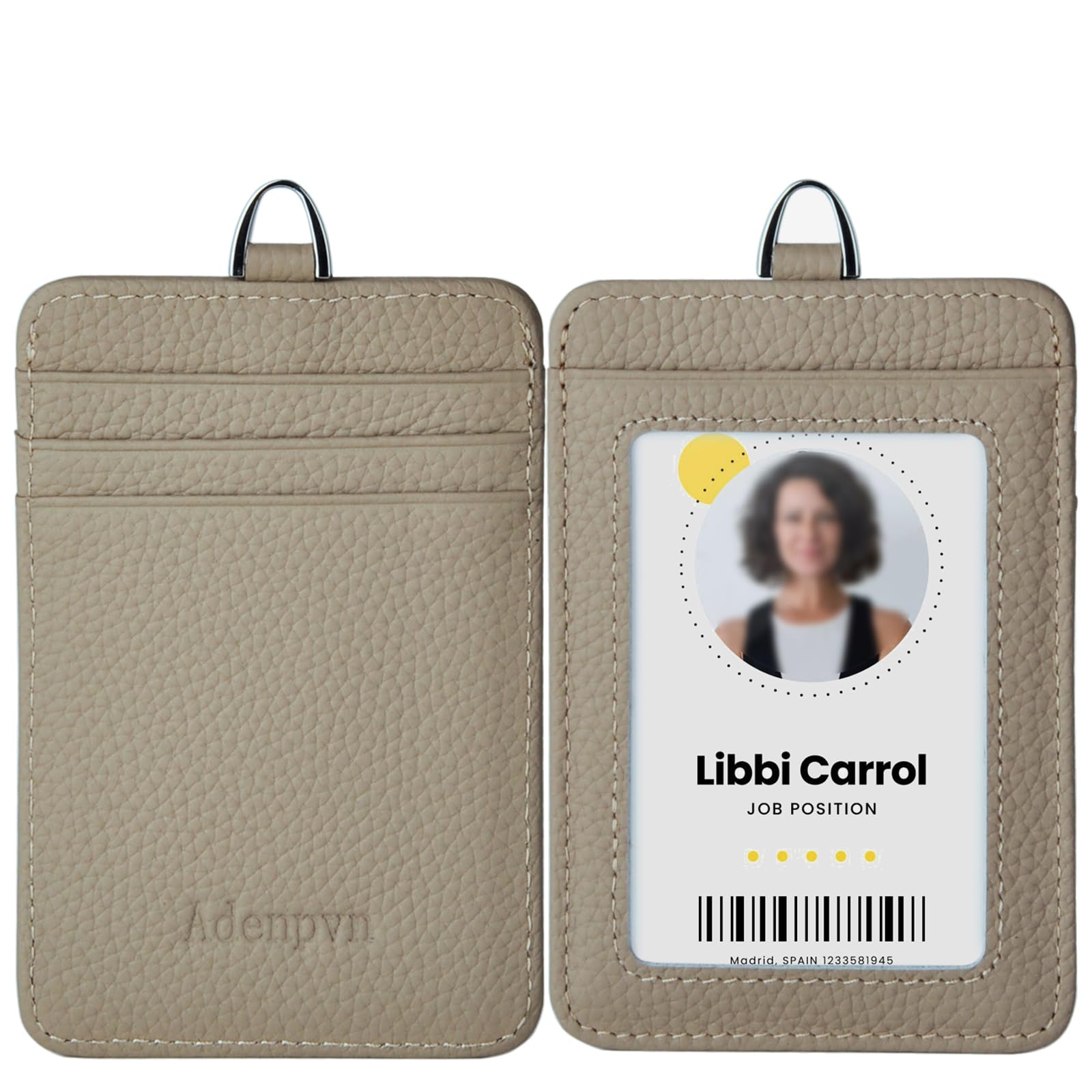 Genuine Leather id Badge Holder with Lanyard,Soft,ID Card Holder,Up to 20 Colors and Grains to Choose,frommultiple Card Slots,Vertical Work Name Badge case (187)