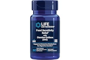 Life Extension Food Sensitivity Relief with Diamine Oxidase (DAO), Occasional Gas, Digestive Comfort, histamine Sensitivity, DAO Enzyme Supplement, Gluten Free, Non-GMO, Vegetarian, 60 Capsules