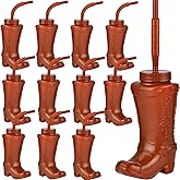 ALINK Cowboy Boot Cups with Straws and Lids, 12pcs 10oz Kids Party Cowboy Cups for Western Rodeo Themed Party Favor, Birthday, Holiday, Events Supplies and Decorations - Brown