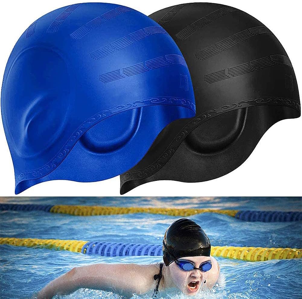 Bonnet De Bain MUNSKT 2 Pièces - Silicone étanche, Protection Oreilles 3D, Confortable, Pour Piscine, Femme, Homme, Enfant, Design Ergonomique, Résistant Au Chlore