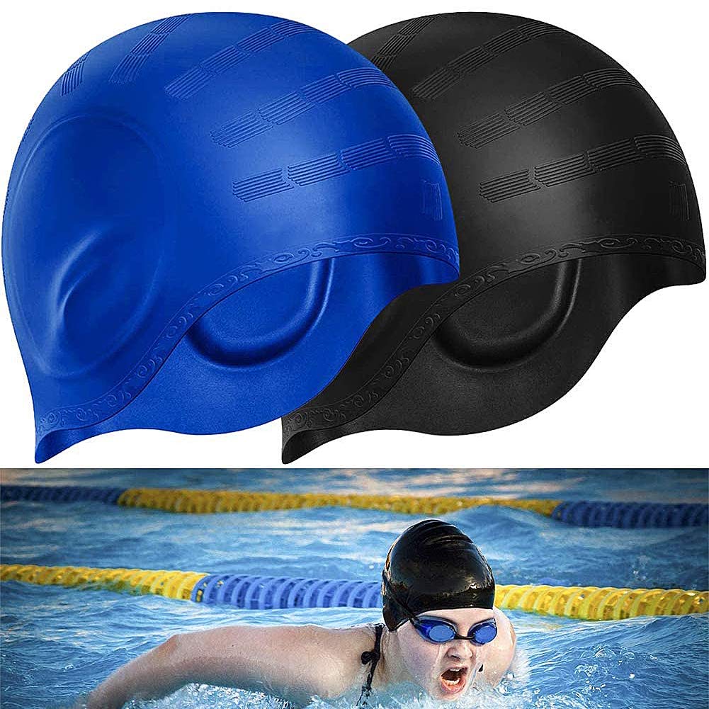 BETOY Silicone Swimming Cap, 2 Pack, Unisex for Men and Women, Waterproof, Anti-slip, Ergonomic Design, Ear Protection Pocket, Suitable for Adults and Children