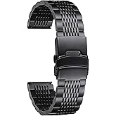 BINLUN Stainless Steel Watch Band, Metal Watch Strap for Men Women Replacement with Double-Lock Deployment Clasp Polished Watch Bracelet Silver Black Gold Rose-gold 18/19/20/21/22/24mm