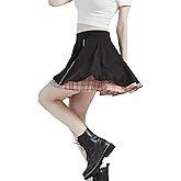 Kisidoo Gothic Skirts Cute High Elastic Waisted Plaid Kilts for Women Trendy Hem Flared Knee Length Mini Skater Skirt