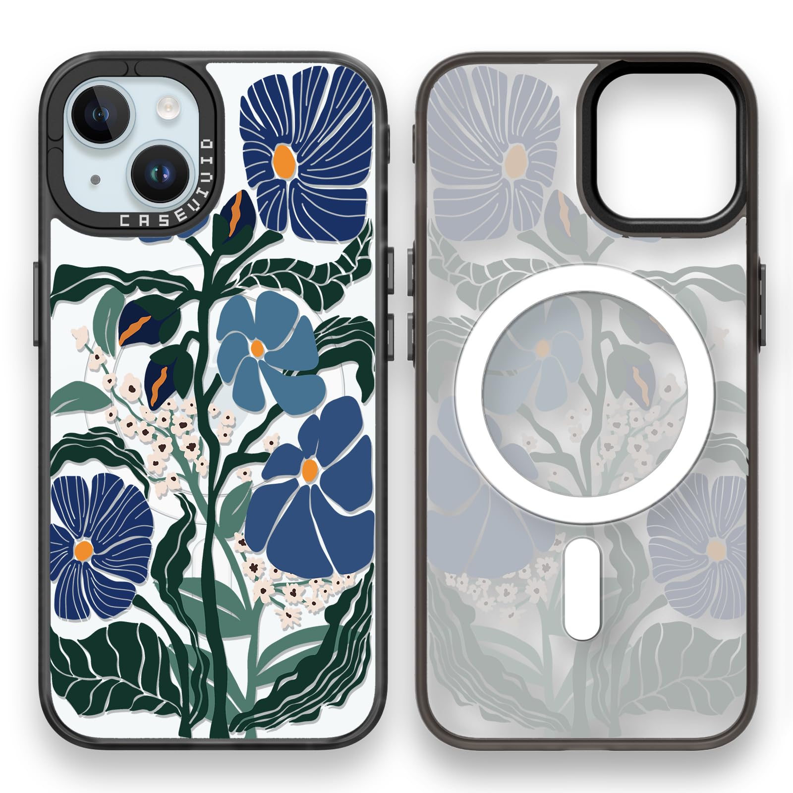 Photo 1 of casevivid Magnetic for iPhone 15 Magsafe Case Cute Aesthetic - Durable Fashion Funny Phone Case - Girly Passiflora Caerulea Pattern Print Cover Design for Woman Girl 6.1 inches Black