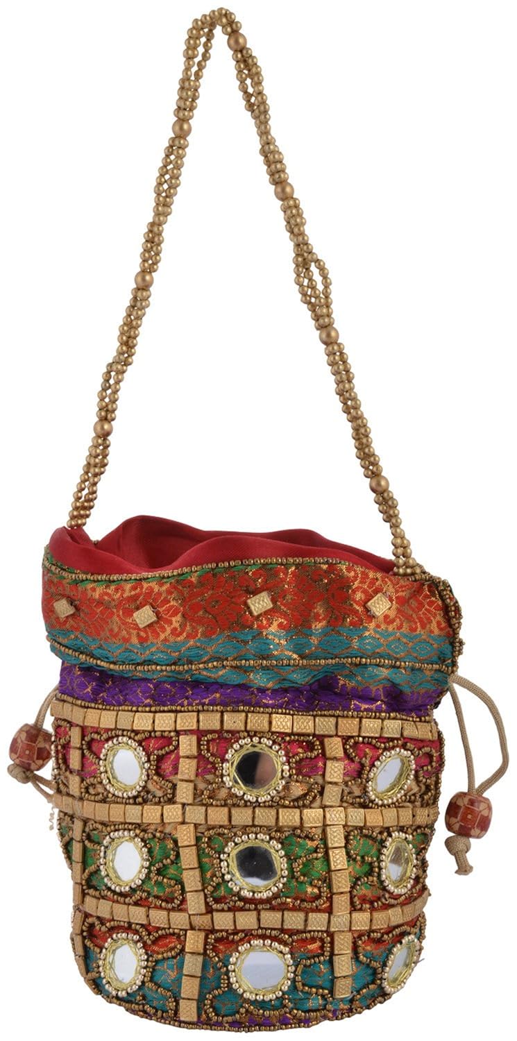 hanumant creations traditional rajasthani handicraft potli bag, multicolor hchb045