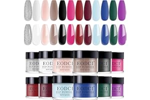 Eodci Nail Dip Powder Set, 12 Colors All Seasons Nude Red Blue White Glitter Silver Nail Art Starter Manicure Salon DIY at Home Nail Dipping Powder French No Needed Nail Lamp Cured