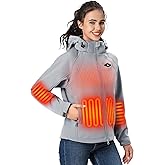 WASOTO Heated Jackets for Women 18400 mAh Battery Pack Water-Resistant Slim Fit with Detachable Hood Hiking Jackets