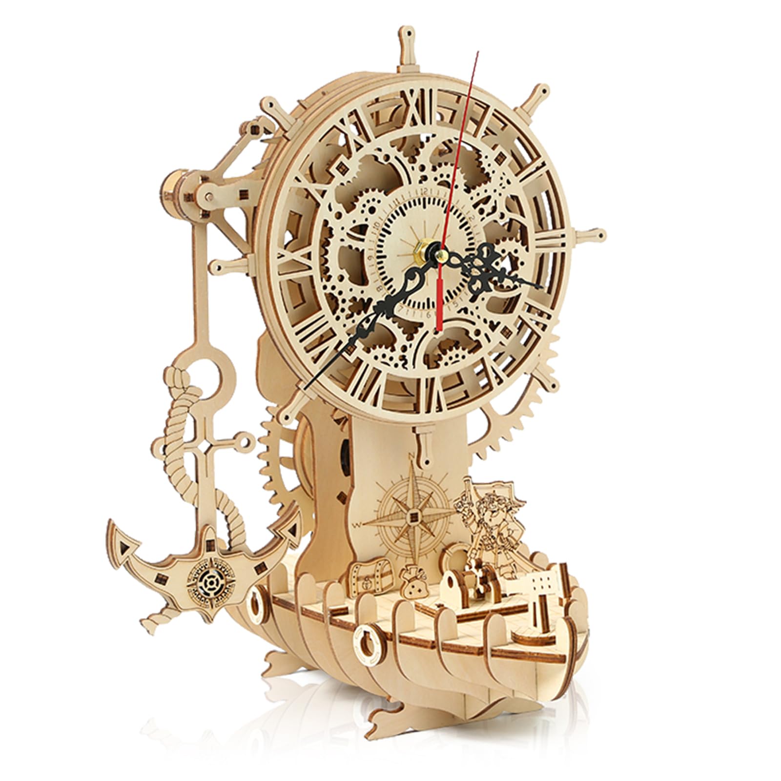 Hallisun 3D Wooden Puzzle for Adults, 3D Wooden Puzzle Clock Mechanical Model Kit, Wood DIY Clock Building Set with Pirate Ship, Vintage Construction Craft Set, DIY Christmas Birthday Gifts, 123 PCS — image 1