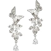 Jeanbeau Gold Butterfly Dangle Drop Earrings for Women, Trendy Statement Rhinestone Hypoallergenic Dangling Earing Summer Prom Jewelry Gift