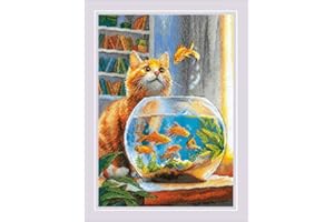 RIOLIS - Ginger Observer 2218, Cat Lovers Cross Stitch Kits 8¼"x11¾, Cross Stitch Kits for Beginners & Advanced, Crossstitching Kits Adult, Counted Stitching Kits, Cat Embroidery Kit