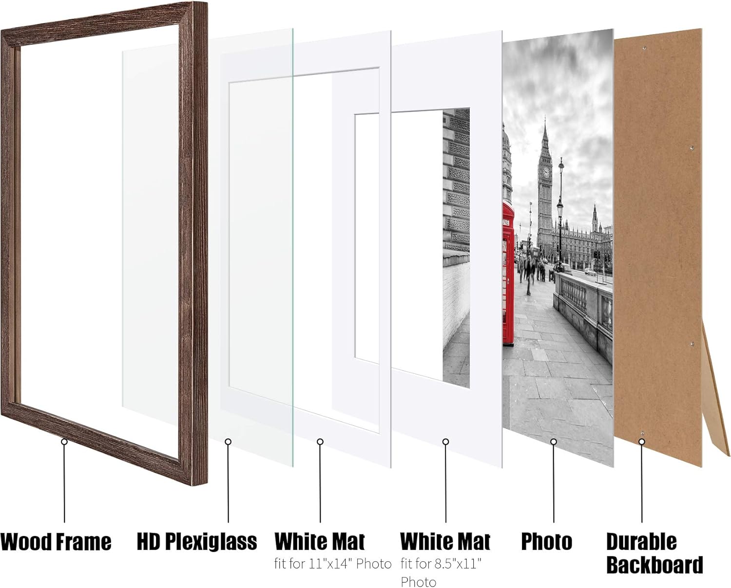 12x16 Rustic Picture Frames Solid Wood Display Pictures 11x14 or 8.5x11 Diplomas with Mat or 12x16 without Mat, Farmhouse Distressed Wooden Picture Frame for Wall or Table Top Display, Walnut -