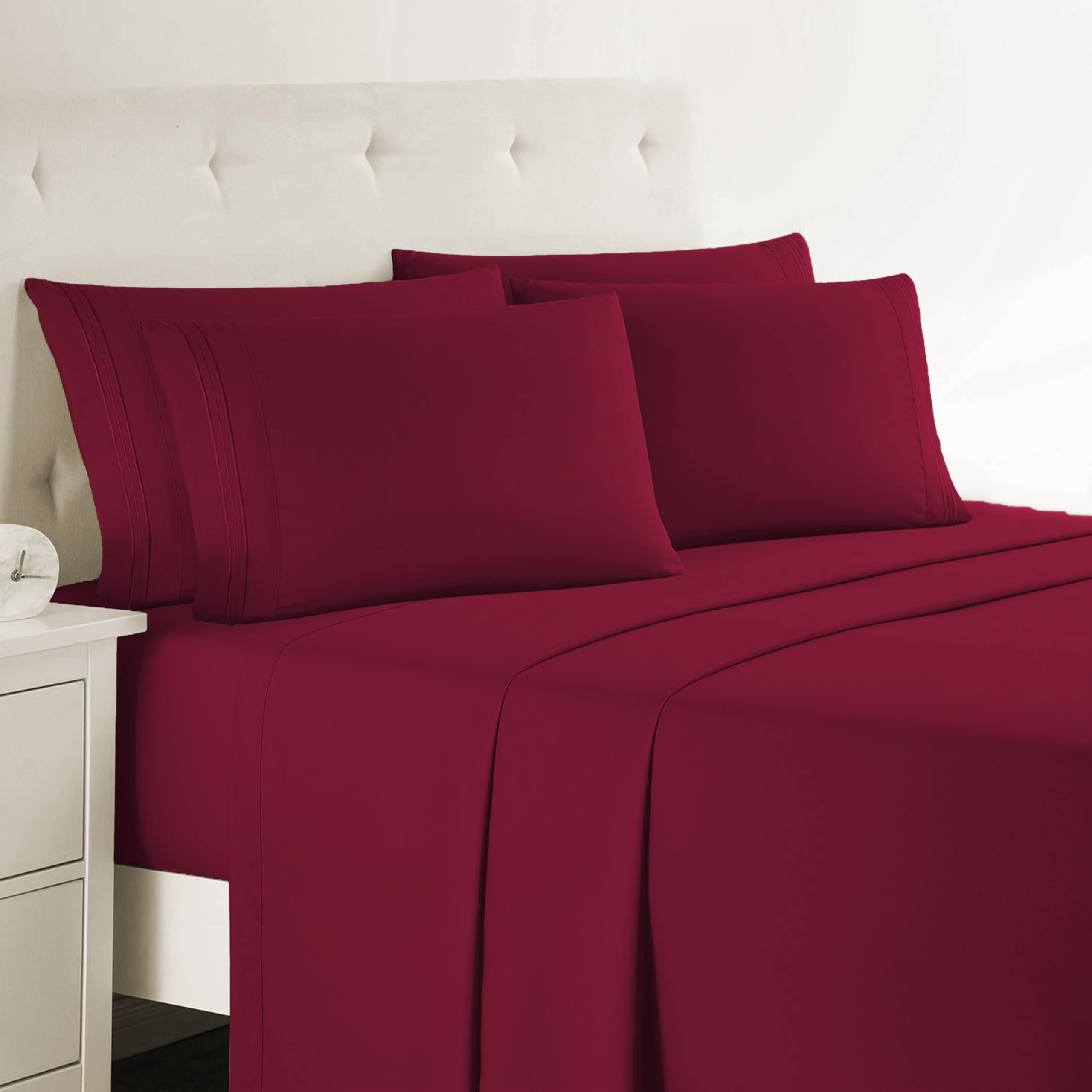 Clara Clark Twin XL Sheets, 5 Piece Set - Hotel Luxury Bed Sheets, Super Soft Bedding Set, Twin XL Size, Burgundy Red
