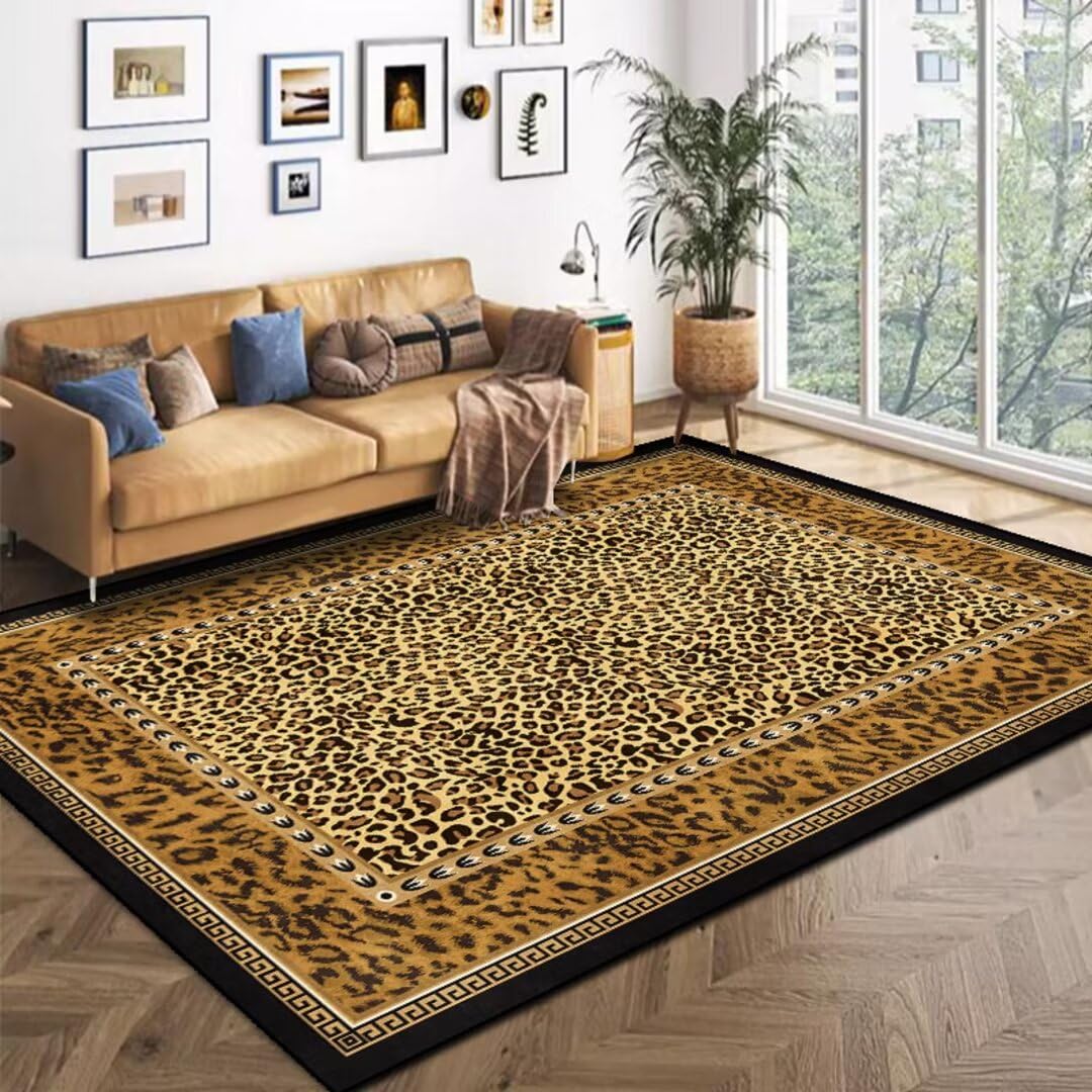 Photo 1 of ZSSZO Large Brown Leopard Area Rugs for Living Dinning Room Washable Modern Abstract Floor Mat 5'x8' Non-Slip Cheetah Print Bedroom Decor Carpet