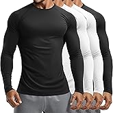 August Alley 4 Pack Mens Long Sleeve Compression Shirts Crew Neck Workout Tight Tops Athletic Base Layer Undershirts