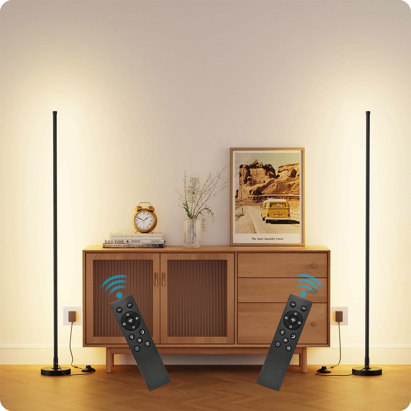 Photo 1 of Mudodi Corner Floor Lamp, Minimalist LED Floor Lamp with Remote Control, Dimmable Corner Light,Floor Lamps for Living Room, Bedroom, Home Office, 7 Color Temperature 3000K-6000K (Black, 2 Pack)