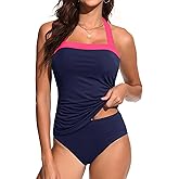 Womens Two Piece Tankini Swimsuit Tummy Control Bathing Suits Slim Halter Swimwear with High Waisted Bottom