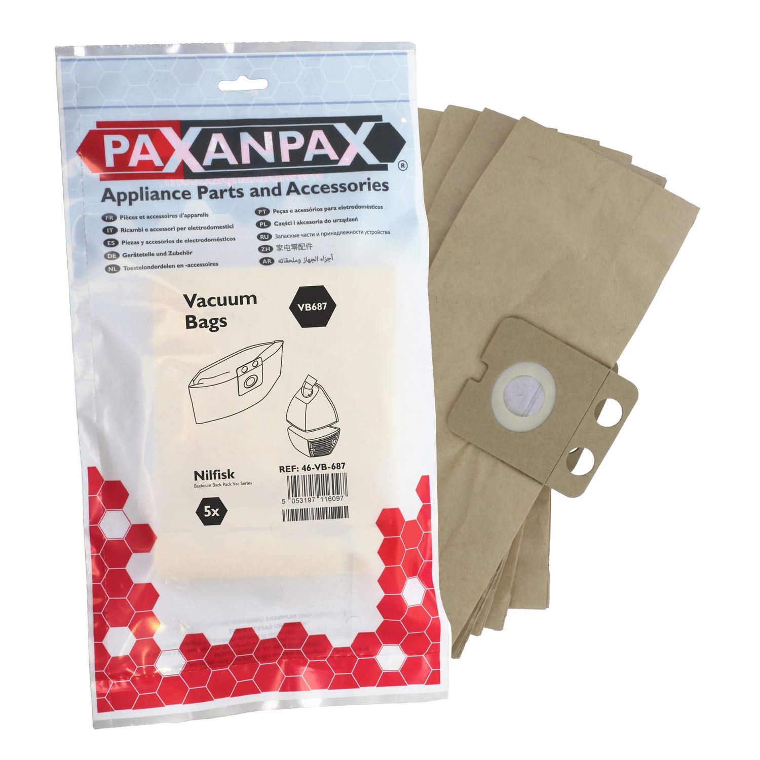Paxanpax VB687 Compatible Paper Bags Nilfisk Backuum Back Pack Vac Series (Pack of 5)