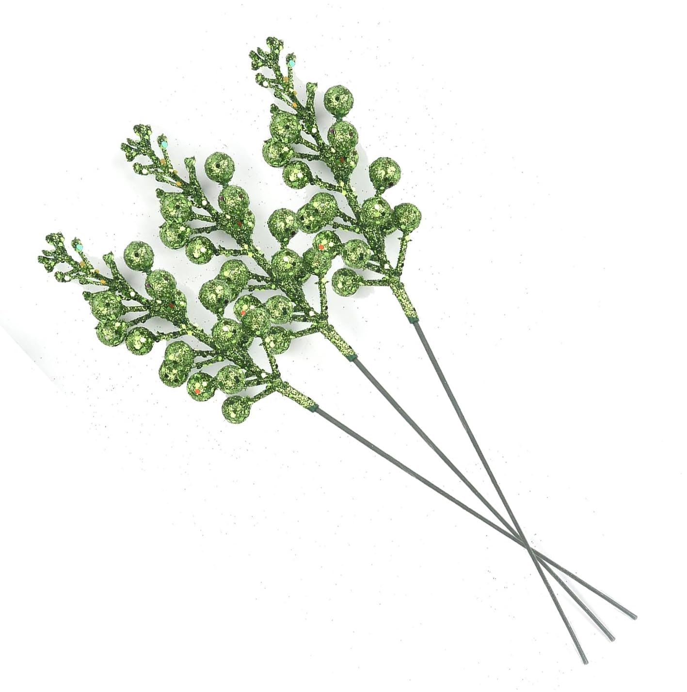 YYCRAFT Glitter Berries Stems, Artificial Berries Picks for Christmas Tree Ornaments, DIY Xmas Wreath, Crafts, Holiday and Home Decor(16 Pack, Lime Green)