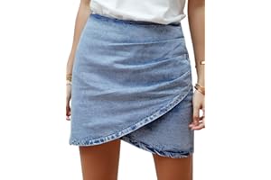 Vetinee Women's Tulip Hem Shirred Washed Casual Bodycon Short Jean Denim Skirt