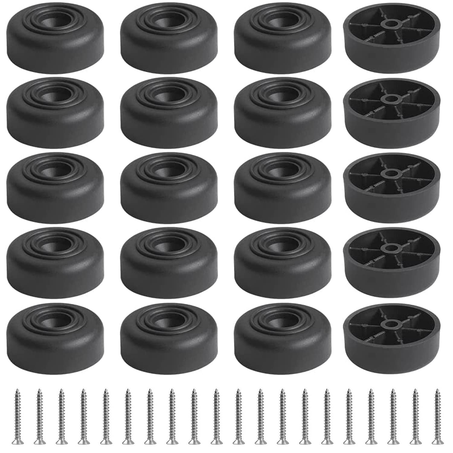 LYCXAMES Round Black Plastic Furniture Legs, Pack of 20, Diameter 35mm x Height 15mm, Cabinet Feet, Screws Included