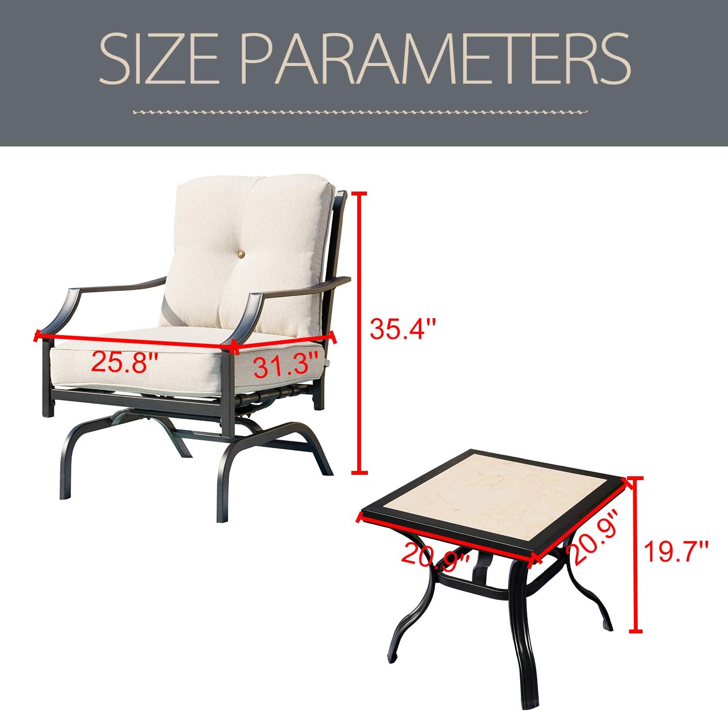 LOKATSE HOME 3 Pcs Patio Bistro Set Outdoor Conversation Furniture Metal Frame Armchair with Cushion & Square Coffee Table, Beige : Garden & Outdoor