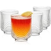 INSETLAN 12oz Vintage Glassware Arch Design Glass cups Set of 4, Fashioned Ripple Glassware Highball Glass, Classic Transparent Cocktail Glasses, for Bar Beverages Ice Coffee Juice Water (4pcs-S)