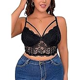 OYOANGLE Women's Plus Size Cut Out Floral Lace Bra Wireless Underwire No Padding Bralette