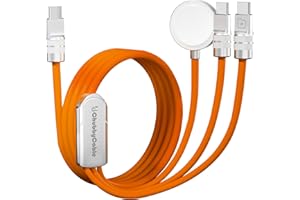 chubbycable Tri-Flex 3 in 1 USB C Cable for Apple Watch Charger Silicone 100W Multi Charging Cable Fast Charge Compatible with iPhone 17-15 Series iWatch iPad MacBook, 4.1FT, Orange