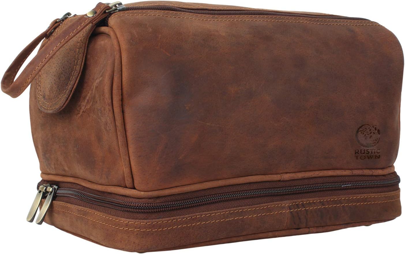 Genuine Leather Travel Toiletry Bag - Dopp Kit Organizer By Rustic Town (Brown)