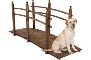 VINGLI 7.5 ft Garden Bridge, Arch Walkway Wooden Bridge with Safety Rails Stained Finished, Decorative Landscaping Footbridge