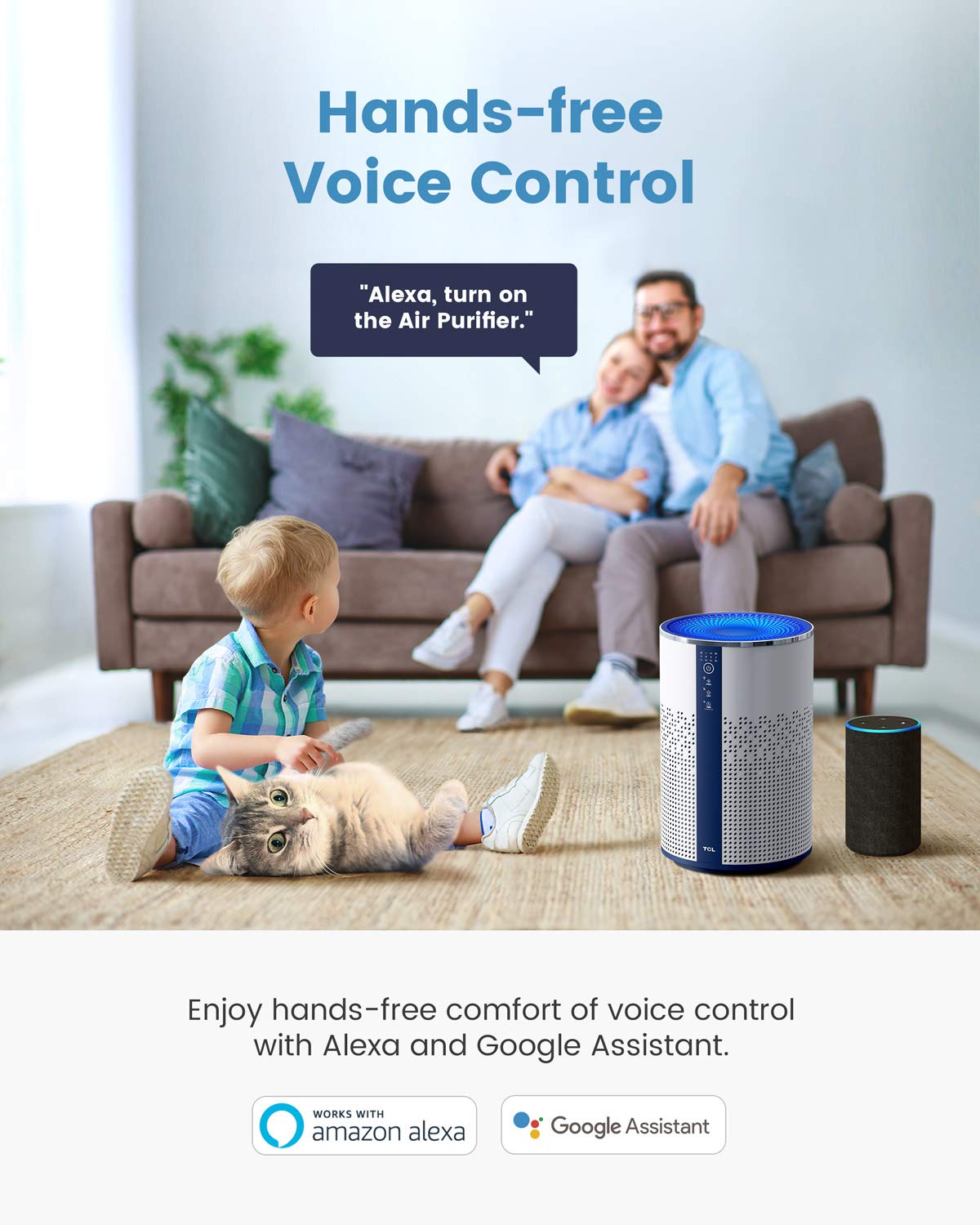 TCL Air Purifier for Home Room Bedroom, Smart WiFi Alexa Control, True H13 HEPA Air Filter Remove 99.97% Smoke Odor Pet Dander Dust Pollen Mold Air Cleaner Metal Design with Night Light
