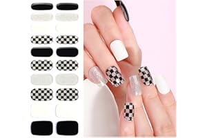 BELOVEDONE Semi Cured Gel Nail Strips, French/Black Plaid 20 PCS Gel Nail Stickers Required UV Nail Lamps Light Gel Nail Wraps Salon-Quality Long Lasting Easy to Use for Home Nails DIY