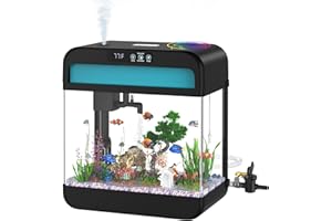 WILODY Fish Tank Aquarium 2.2 Gallon Fish Bowl with Music Humidifier 7 Color Auto-Looping Light Adjustable Pump with Filtration & Aeration & Circulation, Temperature Display, Bottom Water Changer