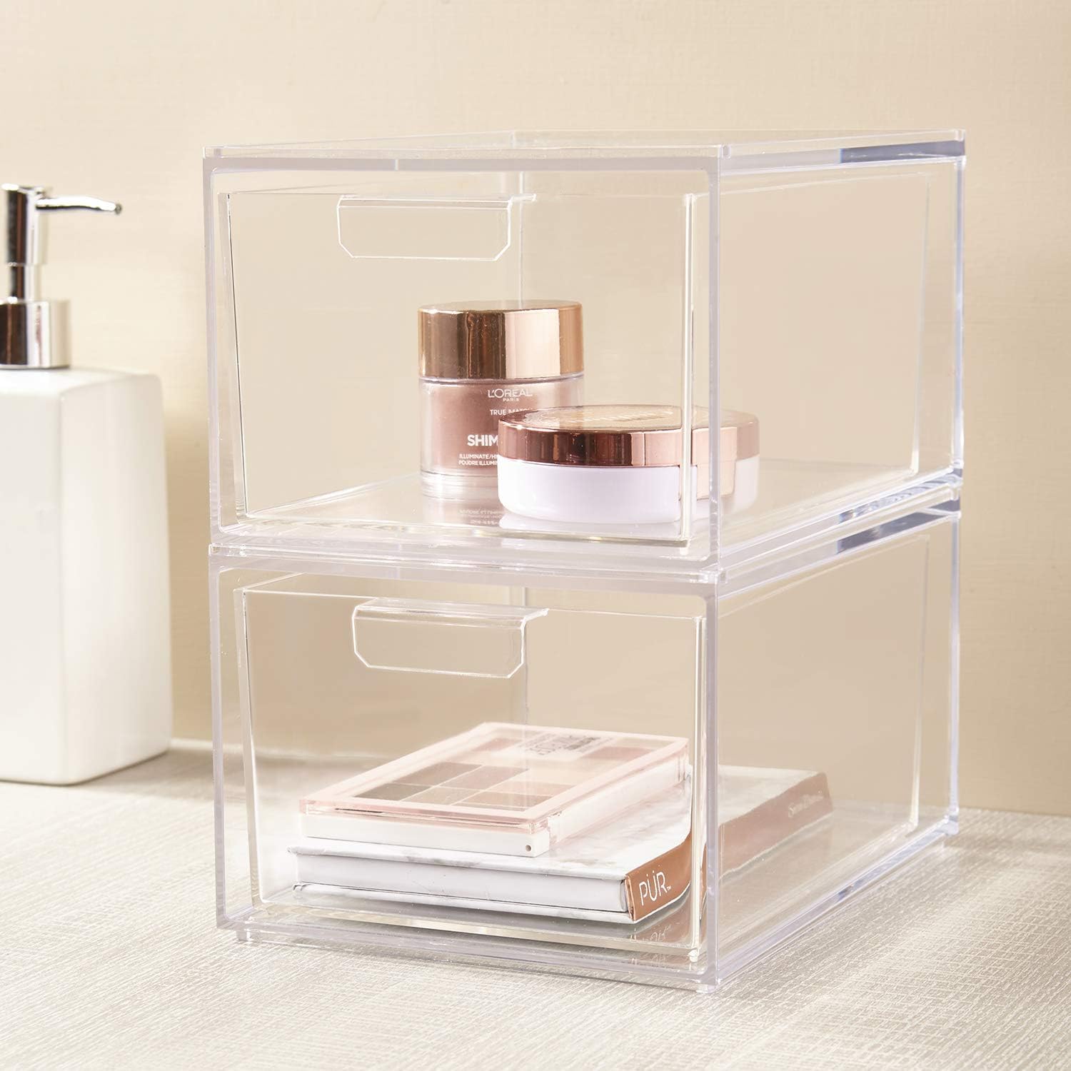 STORi Audrey Stackable Cosmetic Organizer Drawers 4-1/2" Tall | set of 2 Clear: Home & Kitchen