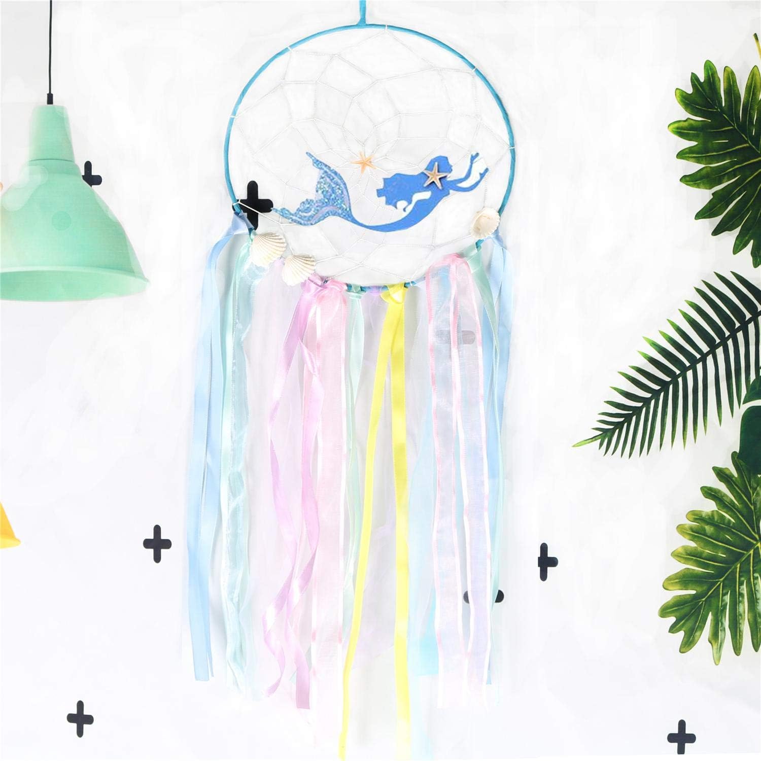 ZUEXT Mermaid Dream Catcher for Girls,Handmade Blue Dream Catcher for Kids Nursery Bedroom Wall Hanging Decoration Baby Shower Under The Sea Party Supplies, Nursery Wall Art Ornament Decor Craft Gift