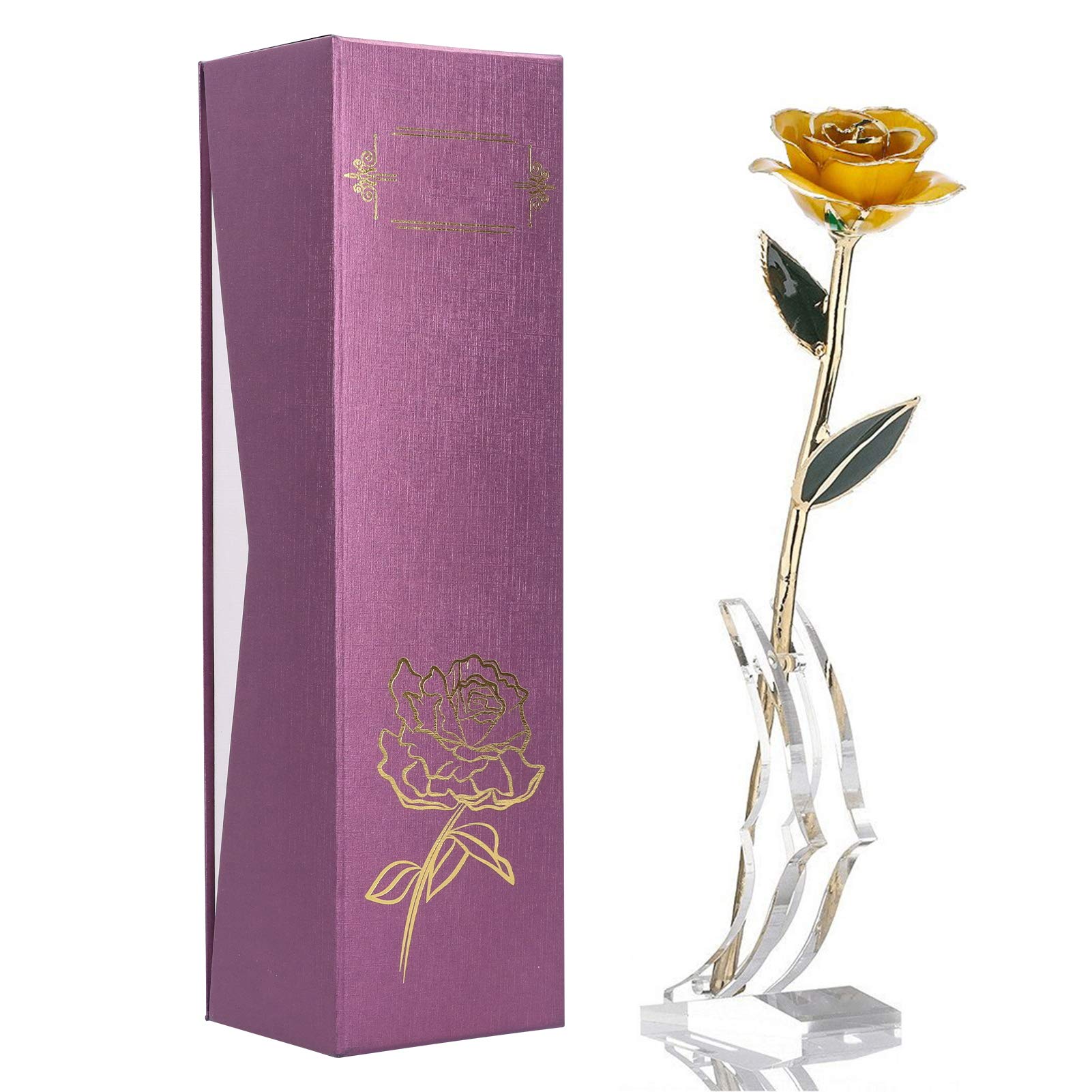 Ejoyous Mothers Day Rose Gifts for Mum, 24K Gold-Plated Real Rose Yellow Rose with Base Valentine's Day Gift Decoration for Her Women Wife Grandma Nan Girlfriend Daughter