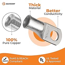 SELTERM 10pcs - 1/0 Awg - 3/8" Stud - Battery Lugs