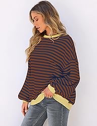 UEU Women Oversized Crewneck Sweatshirt Striped