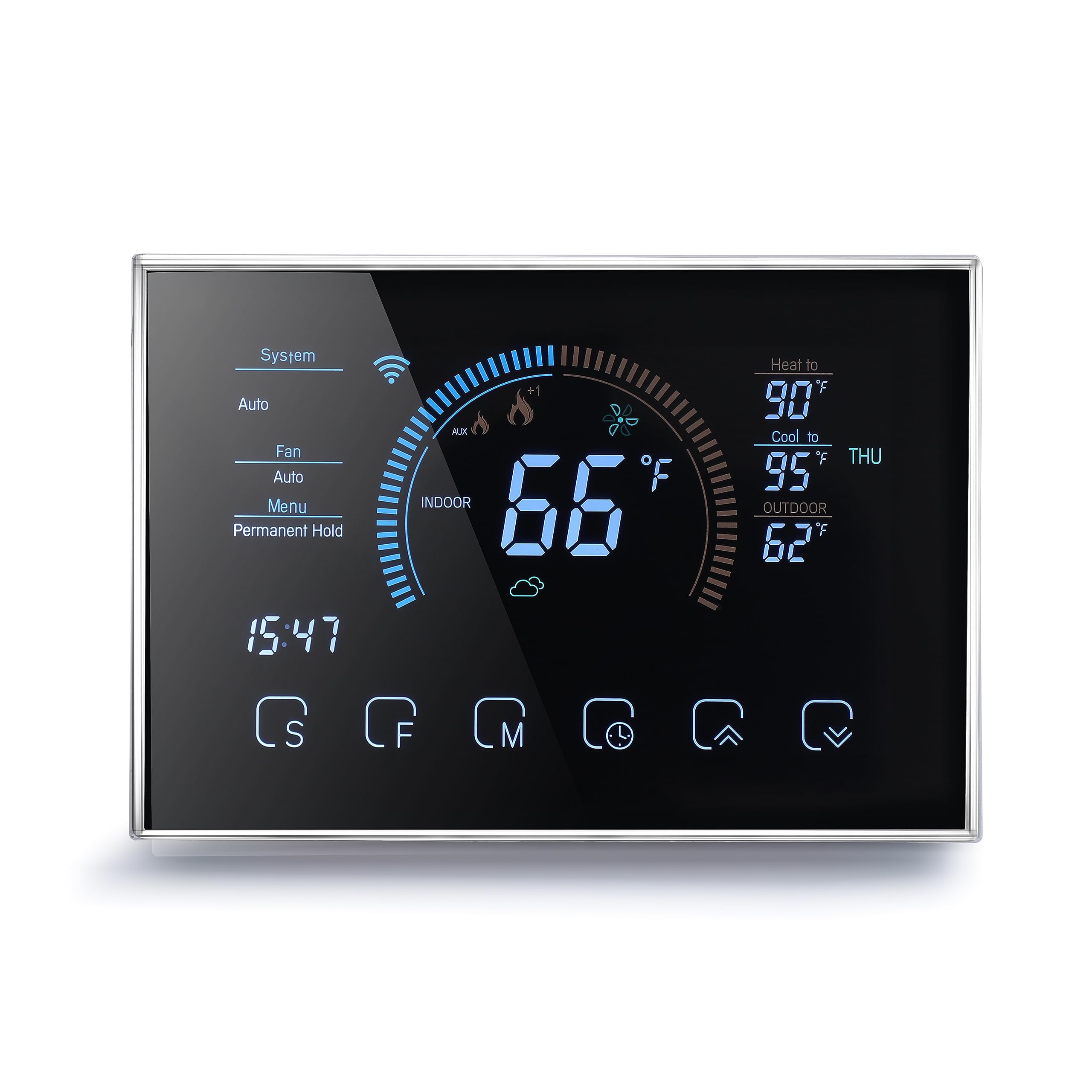 MincoHome 24V Smart Thermostat for Heat Pump WiFi Programming Thermostat Suitable for Air and Ground Energy Heat Pumps Voice Control Compatible with Alexa Google Home with C-line Converter (Black)