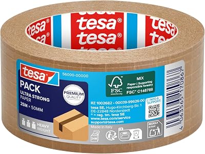 tesa ULTRA STRONG PAPER Tape 25m x 50mm Glass Fibre Reinforced Packing Parcel