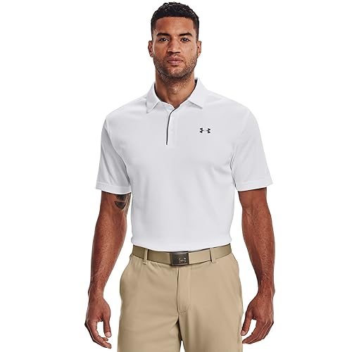 Under Armour Men's Tech Golf Polo, White (100)/Graphite, Medium Tall