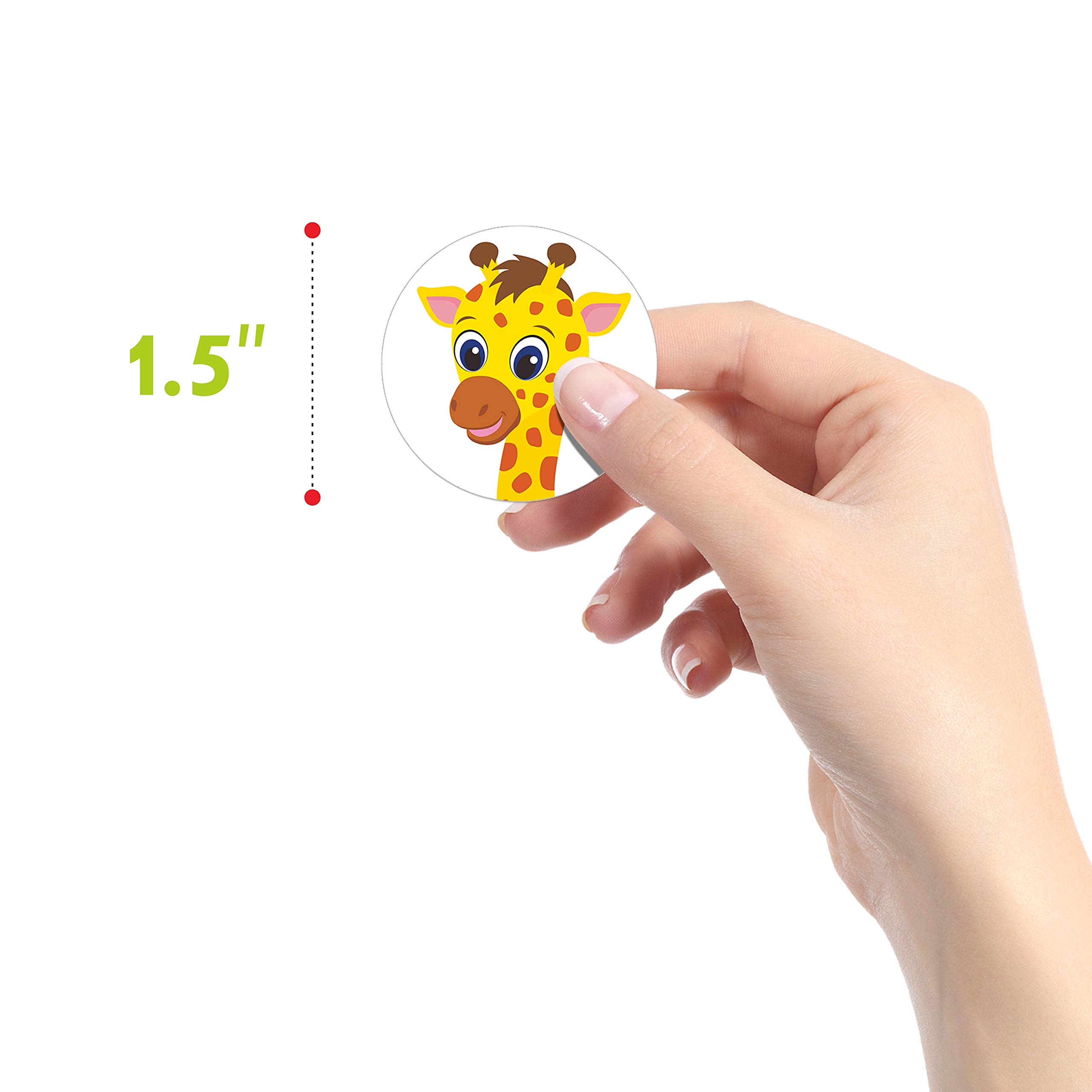 600 Adorable Round Land Animal Stickers in 16 Designs with Perforated Line Expanded Version (Each Measures 1.5