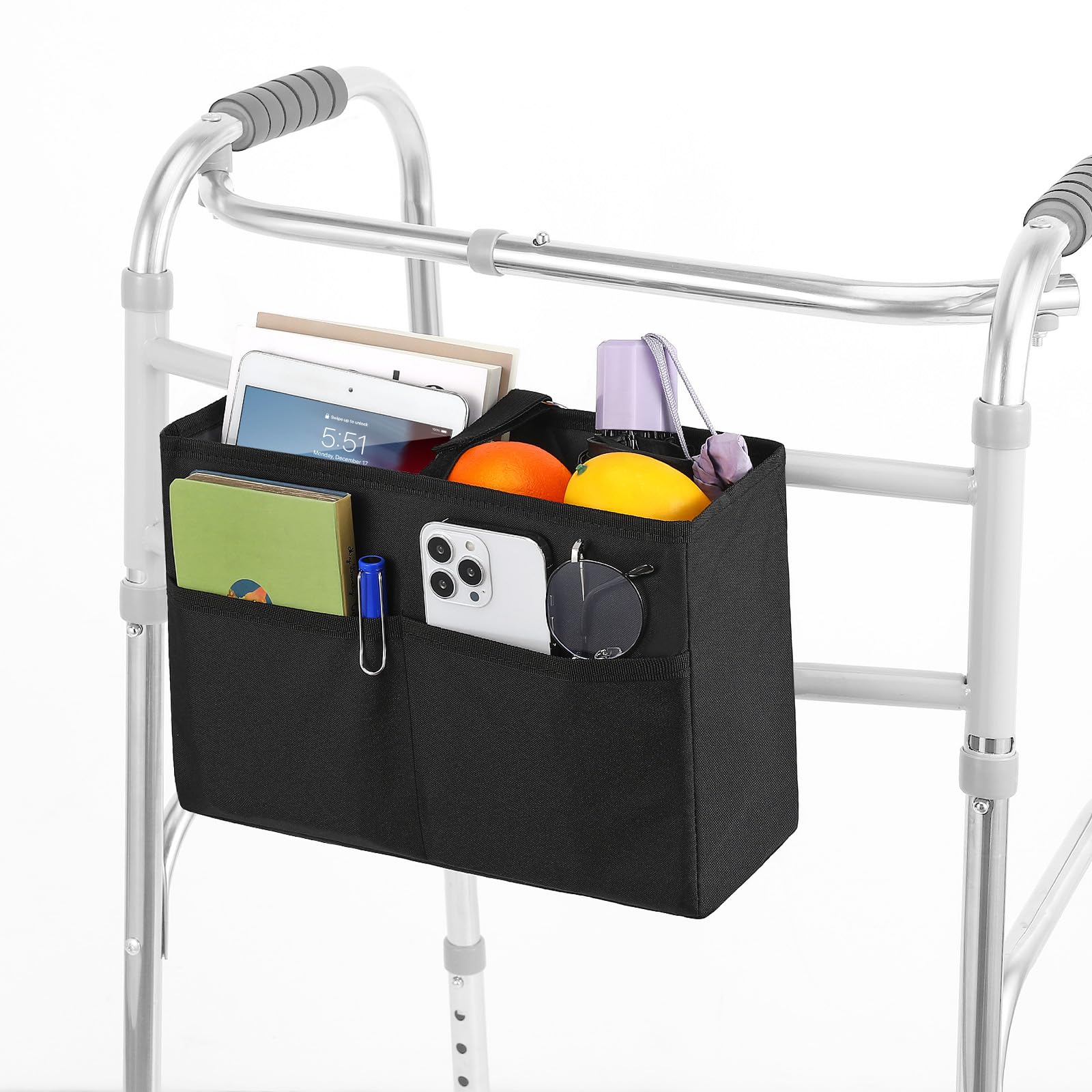 Photo 1 of Rhino Valley Walker Basket, Basket for Walkers with Multi Pockets, Hand-free Carry Pouch Storage Bag Walker Accessories for Universal Walkers for Seniors, Black