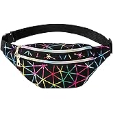 Bicfuiot Black Fanny Pack for Women 80s 90s Fashion Holographic Waist Packs Waterproof Fanny Packs Sparkly Small Waist Bag Crossbody with Adjustable Belt Water Proof for Party Festival Trip Goth