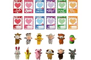 JIALWEN 12 Pack Valentines Day Cards for Kids with Animal Finger Puppet for Kids Valentine Theme Gifts Greeting Cards School Classroom Exchange Prizes Party Favors for Boys & Girls