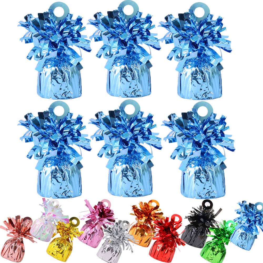 Time to Sparkle 12 Pack Heavy Balloon Weights Foil Helium Latex Balloon Weight Fountain Table Floor Tassle Cone 170g/pc Birthday Party Accessory (Weight-Baby Blue)
