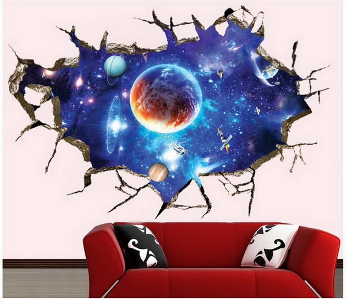 Amazon Comvip ウォール ステッカー シール 天井 壁紙シール 剥がせる 飾り おしゃれ 銀河 トリックアート 星空 宇宙 3d 壁紙 壁穴から 覗く C ウォールステッカー オンライン通販