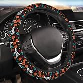 Mexican Sugar Skull Skeleton Hand Flower Steering Wheel Cover for Women Men Girls Car Accessories Decor Anti-Slip Neoprene Auto Steering Wheel Covers Protector Universal 15 Inch