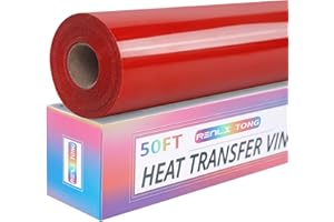 RENLI·TONG RENLITONG Red HTV Iron on Vinyl 12Inch by 50ft Roll HTV Heat Transfer Vinyl for T-Shirt HTV Vinyl Rolls for All Cutter Machine - Easy to Cut & Weed for Heat Vinyl Design